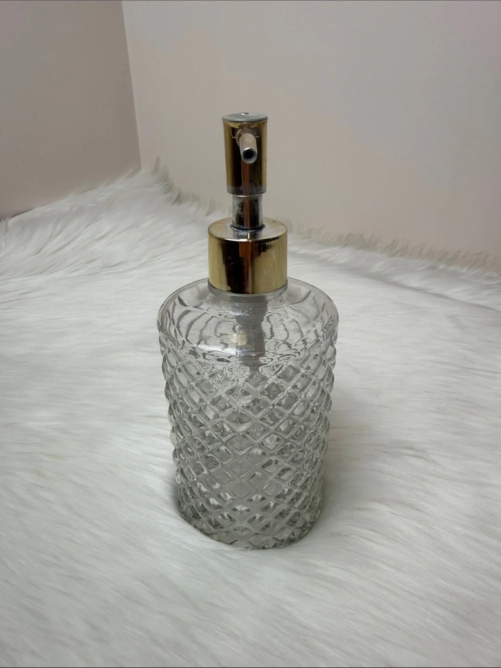 Diamond Cut Glass Soap Lotion Dispenser with Gold Pump